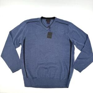 Vintage Y2K TAGIO Sweater Men’s XL Blue / Black Wool Acrylic Blend V-Neck Retro